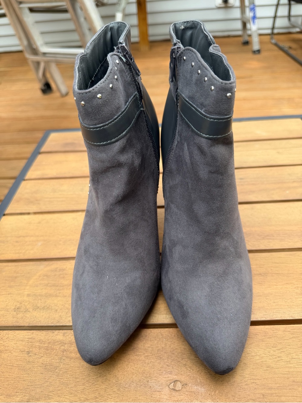 Women's Gray Suede Pointed Ankle Boots with Stud Detail- Rouge size 11